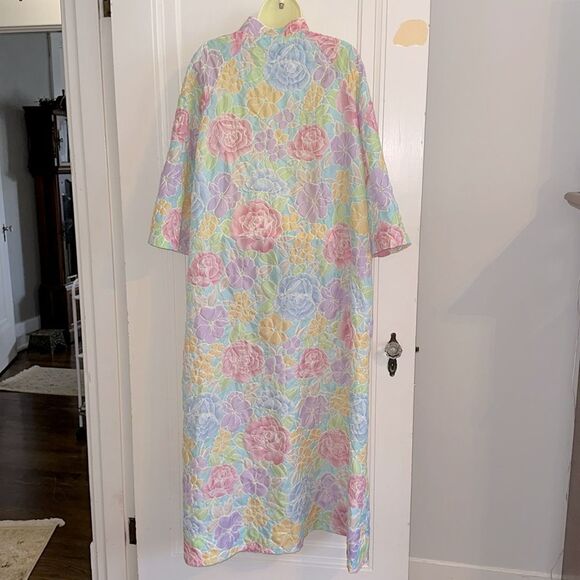70s Stella Fagin Pastel Flower Power Zip Up Front Robe or Lounging Gown - Picture 6 of 9